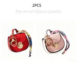 2PCS Cute Mini Scarf Saddle Bag Keychain Charm, Portable Coin & Earphone Storage Pouchs  Women's PVC Waterproof Portable Multi-Function Saddle Bag Keychain,  Storage P