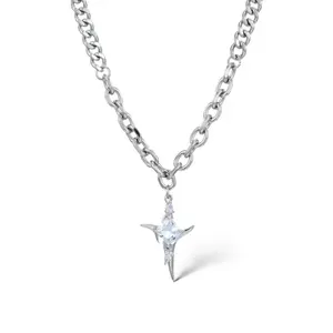 CZ Star Pendant Necklace for Men Women Streetwear Unisex Punk Hip Hop Necklace