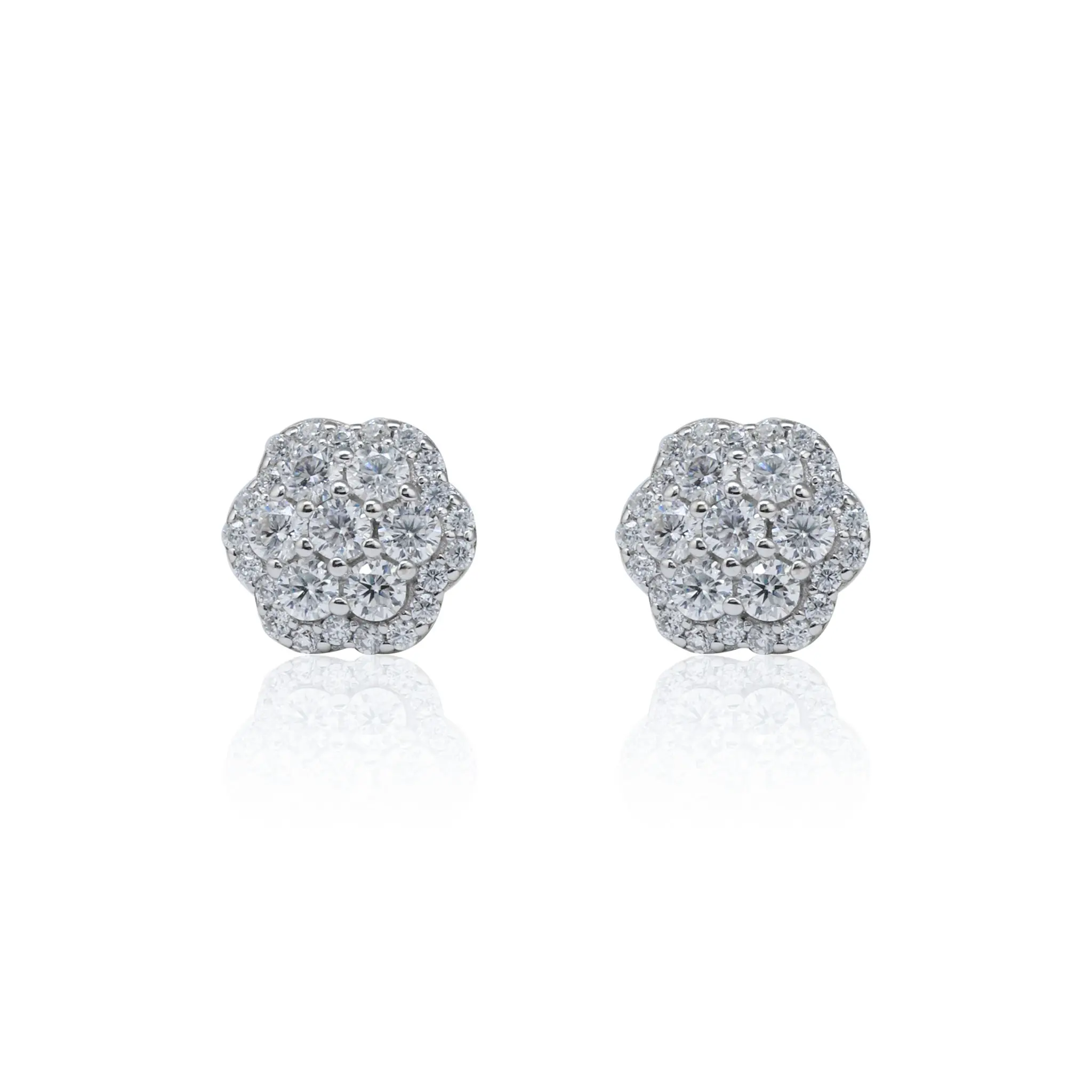 9mm Flower Moissanite Cluster Earrings (Approx. 0.76 CT) – 925 Silver Screw Back