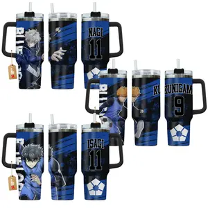 Nagi, Kunigami, Isagi - Blue Lock Anime Manga 40oz Tumbler Stainless Steel with Straw, Lid and Handle - Double Wall Insulated Flasks – Perfect Gift for Fans