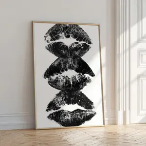 Kissing lips print trendy wall art dorm room decor, black and white art cool print hipster home decor, vintage wall art grunge poster bedroom decor