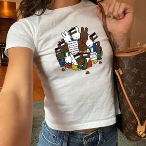 Free Palestine Shirt - Miffy Baby Tee, Palestina Watermelon, Palestine Shirt, Save Gaza Shirt, 90s Fitted Shirt, Filistin Y2K Solidarity Tee