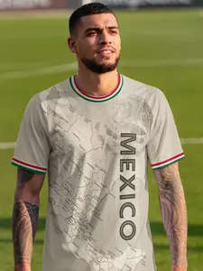 Men's Mexican Map Aztec Football Jersey, Mexico National Team Sporty Round Neck Short Sleeve Top, Geometric Pattern, All Seasons