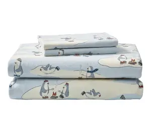 Eddie Bauer Skating Penguins Blue Cotton QueenSheet Set