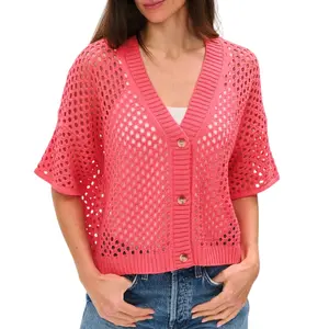 Crochet Button Cardigan – Pink