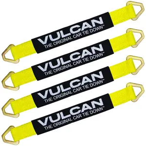 VULCAN Tie Down Axle Straps with Wear Pad - 4 Pack - Classic Yellow - 3,300 Pound Safe Working Load Webbing Hooks