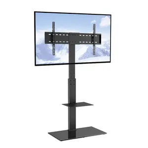 Modern TV Stands with Swivel Height-Adjustable TV Mount Bracket, Tall Portable Stand for 32-85 in TVs, Tempered Glass Base for Bedroom, Living Room