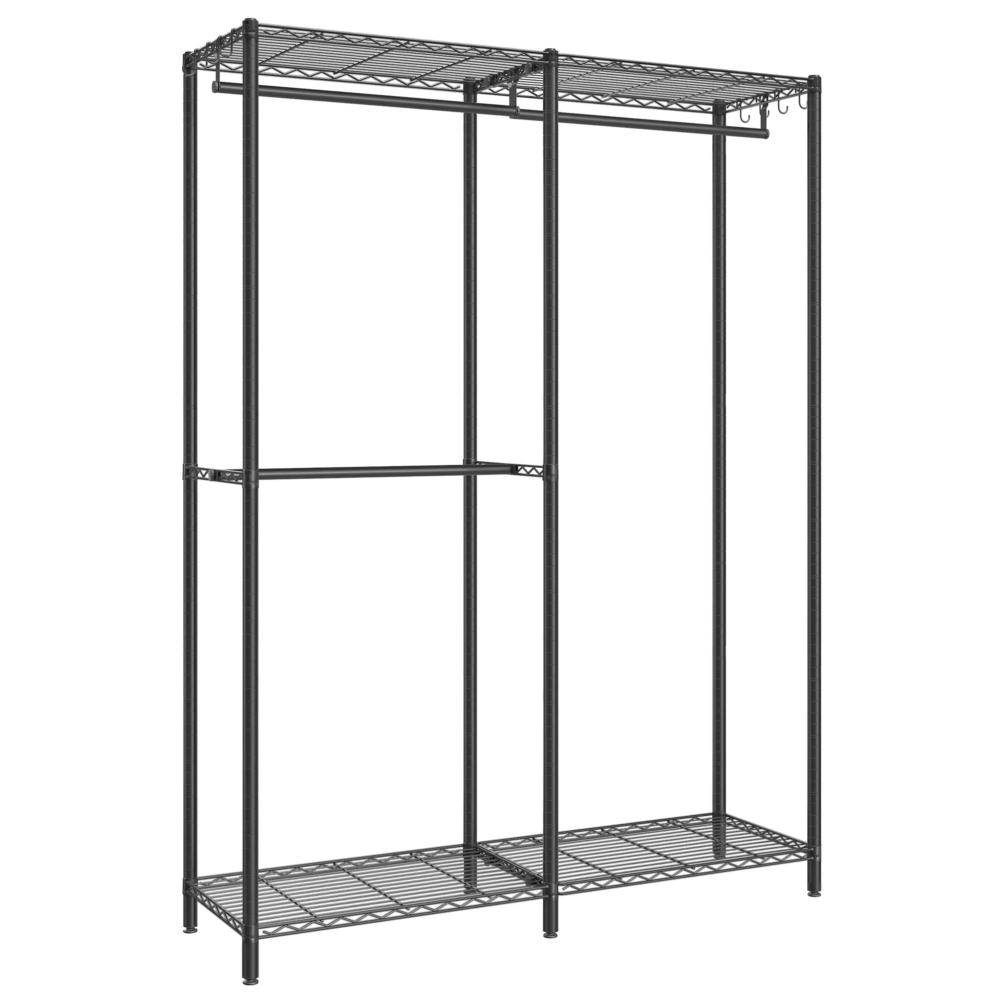 SONGMICS Heavy-Duty Rolling Clothes Rack, Garment Rack, Portable Closet, 43.3-Inch Wide Clothing Rack on Wheels, with Adjustable Mesh Shelves and Hanging Rails, Hooks