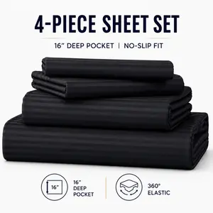 CANSUNCH Luxury 4-Piece Jacquard Complete Sheet Set - 16" Deep Pocket Silky Satin Microfiber Bedding, Soft Easy-Care Machine-Washable All-Season Bedding Decor