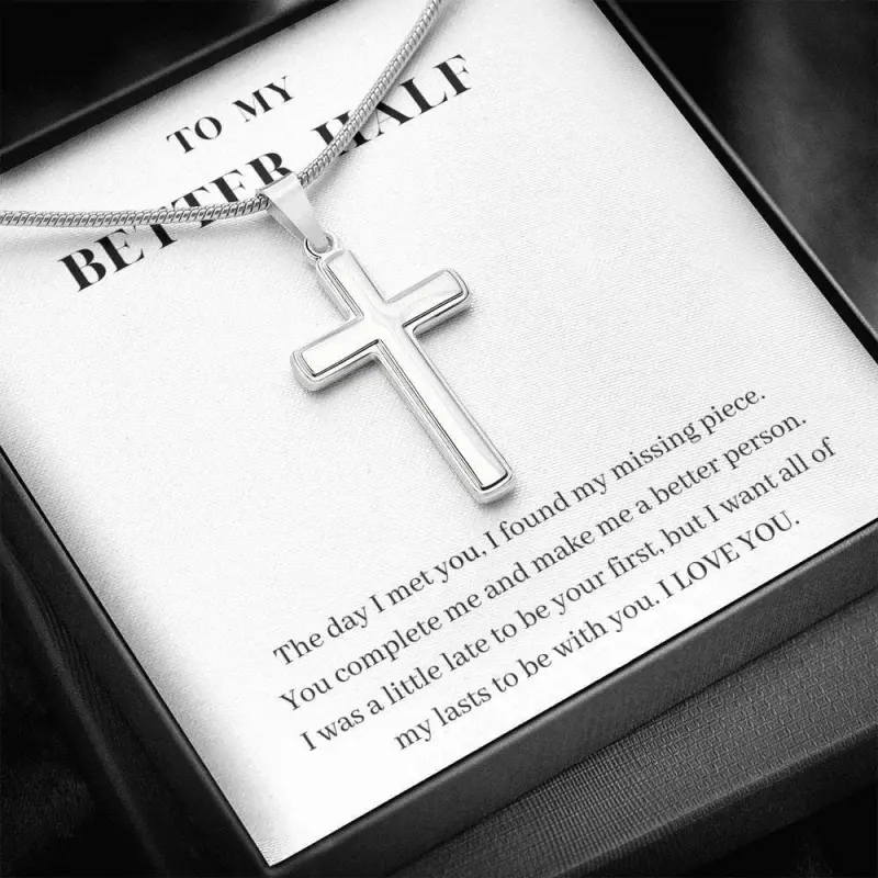 Cross Pendant Necklace,To My Better Half, Boyfriend/Husband Gift, Girlfriend/Wife Christmas Gift, For Husband/Boyfriend, Husband