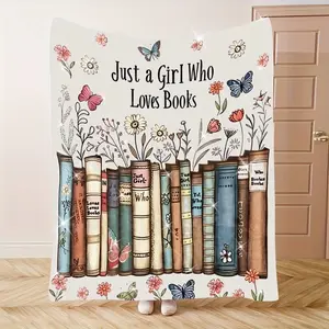 Spring Floral Book Lover Fleece Blanket, "Just a Girl Who Loves Books" Literary Throw Blanket, Soft Cozy for Reading Nooks summerwins