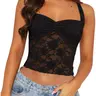 Women's Tie-Back Ruched Solid Color Crop Top, Casual Chic Style Sleeveless Sheer Floral Lace Top for Spring and Fall, Slim Fitting No Buttons Adjustable