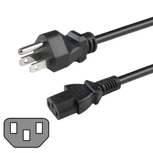 SatelliteSale Universal Heavy Duty Computer Power Cable Male NEMA 5-15P to Female IEC C13/C14 Universal Wire Black PVC Cord 15 feet