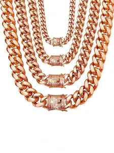 18k Rose Gold Stainless Steel Cuban Chain Necklace, Waterproof Anti-Rust Allergy-Free Street Style Jewelry Gift for Men Women