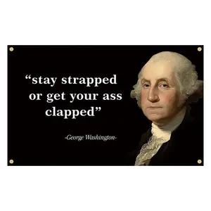 George Washington Stay Strapped or Get Clapped 3x5 Ft Flag Tapestry for Wall Hanging Decor in Man Cave and Bedrooms Home Decoration Gift Cloth Home Goods Decorative
