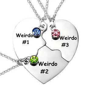 Friendship Necklace Matching Weirdo Heart Bff for 3 Best Friend Sister Jewelry Pendant Best Friend Necklace for Girls Women BFF Gifts with Birthstones
