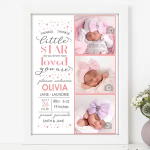 Custom Baby Photo Collage Frame – Newborn Name, Date & Weight 8x10 White/Black/Print Only