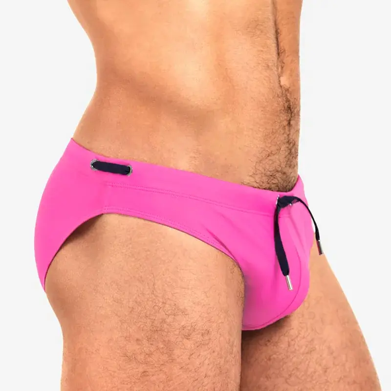 Men's Low-Waist Pushup Support Swim Briefs - Nylon Fabric, Patchwork Color, Quick-Drying, Male Fit, Beach Surfing, Surf-Short Mode Swimwear Underwear