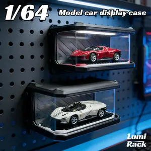 1/64 Scale DIY LED Magnetic Car Garage Display Case, Stackable Diecast Car Storage with Dust Cover, for Hot Wheels & Matchbox