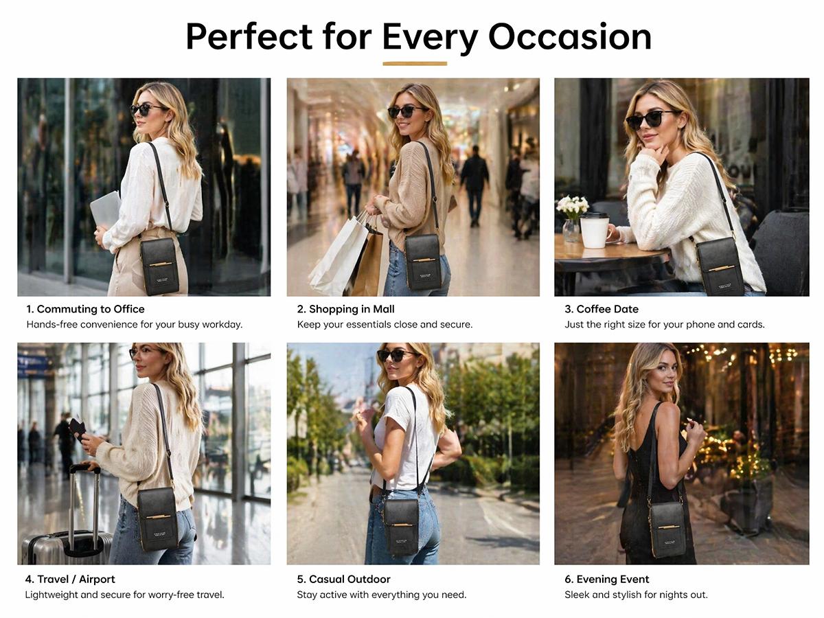 Women's 2026 Trendy Minimalist Elegant Touchscreen Crossbody Phone Wallet Bag - Crossbody Bags for Women, Multi-Card Slots, Coin Pouch, Adjustable Strap, Water-Resistant - Shopping, Travel Use, Multi-Color Gift Accessory