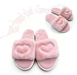 New heart-shaped plush slippers, Women's fashionable home slippers, anti-slip thick-soled indoor footwear