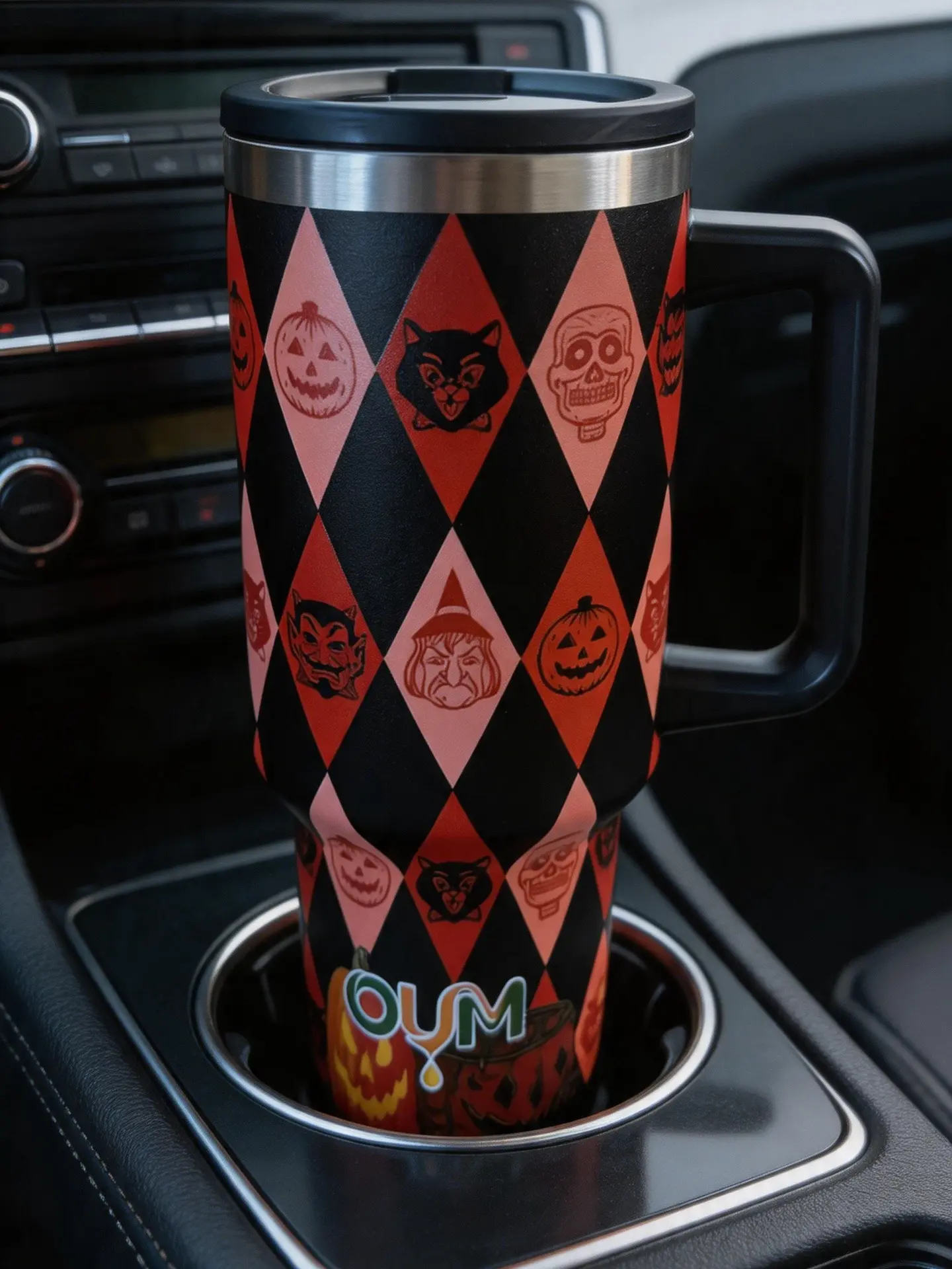 OUMAE 40oz Portable Insulated Stainless Steel Drink Bottle Tumbler - Leakproof Freesip Sway Cup with Handle, halloween tumblerClassic Vintage Spooky Cartoon Pumpkin Design, Fits Car Cup Holder, For Office Use