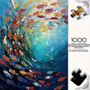 1000 Piece Colorful Fish Puzzle, Vibrant Abstract Ocean Art, Dynamic Koi Painting Adult Puzzle, Nautical Theme Home Decor
