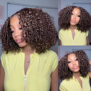 FORGIRL FOREVER #4 Chocolate Brown Kinky Curly Glueless Wig 7x5 Pre Cut Bleached Knots Wear And Go Glueless Wig Lace Front Human Hair Wigs