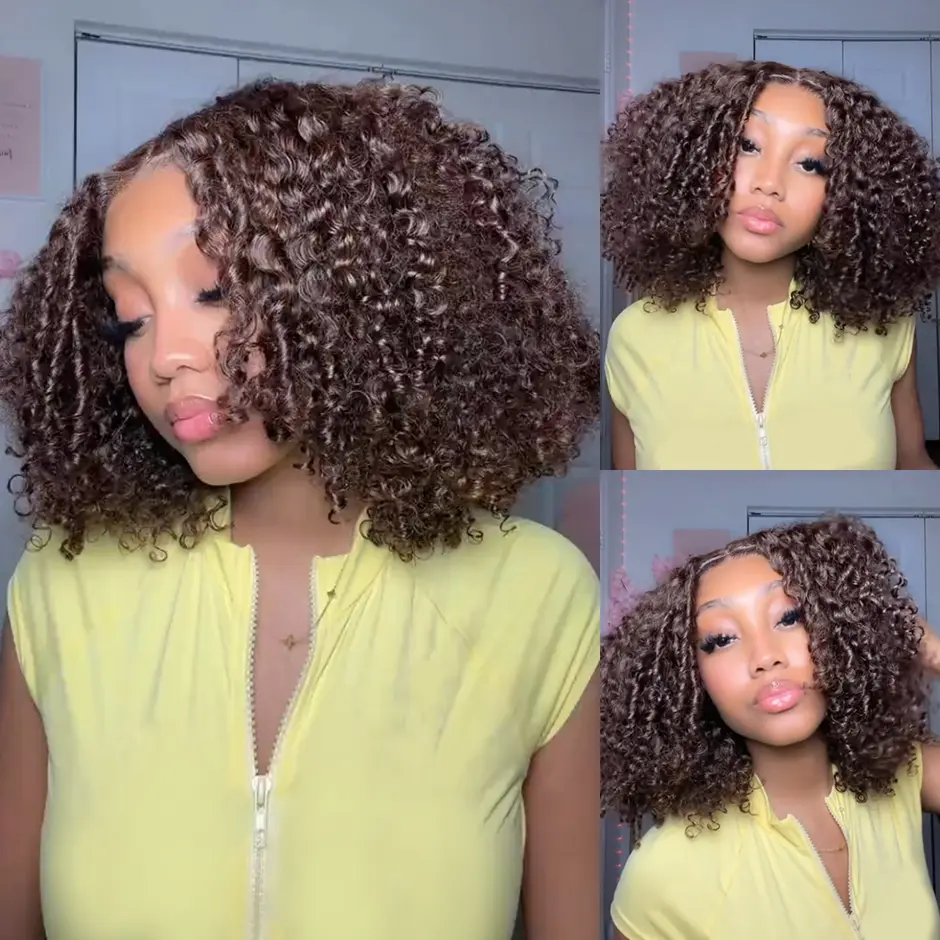 FORGIRL FOREVER #4 Chocolate Brown Kinky Curly Glueless Wig 7x5 Pre Cut Bleached Knots Wear And Go Glueless Wig Lace Front Human Hair Wigs