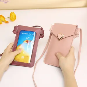 Women's Solid Color Heart Touchscreen Crossbody Phone Wallet - Lightweight Mini Purse, Shoulder Phone Pouch, Crossbody Bags for Women Ideal for Daily Outings, Shopping