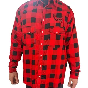 Flux gang plaid FR shirt long sleeve snap button red and black plaid