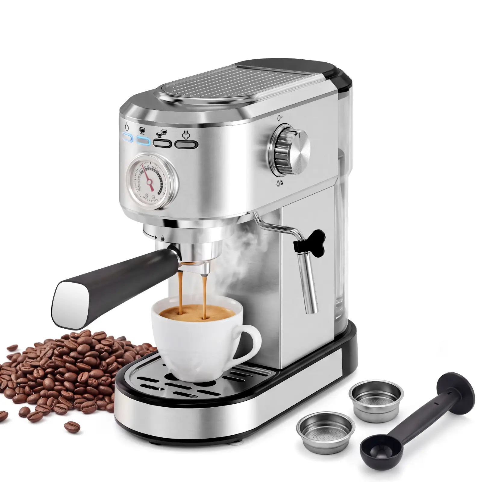 Bar Espresso Machine, Compact Espresso Coffee Machine, Steam Wand Stainless Steel, NTC Temperature Control, 34oz Removable Water Tank, Powerful Steam Wand Latte & Cappuccino Machine for Home