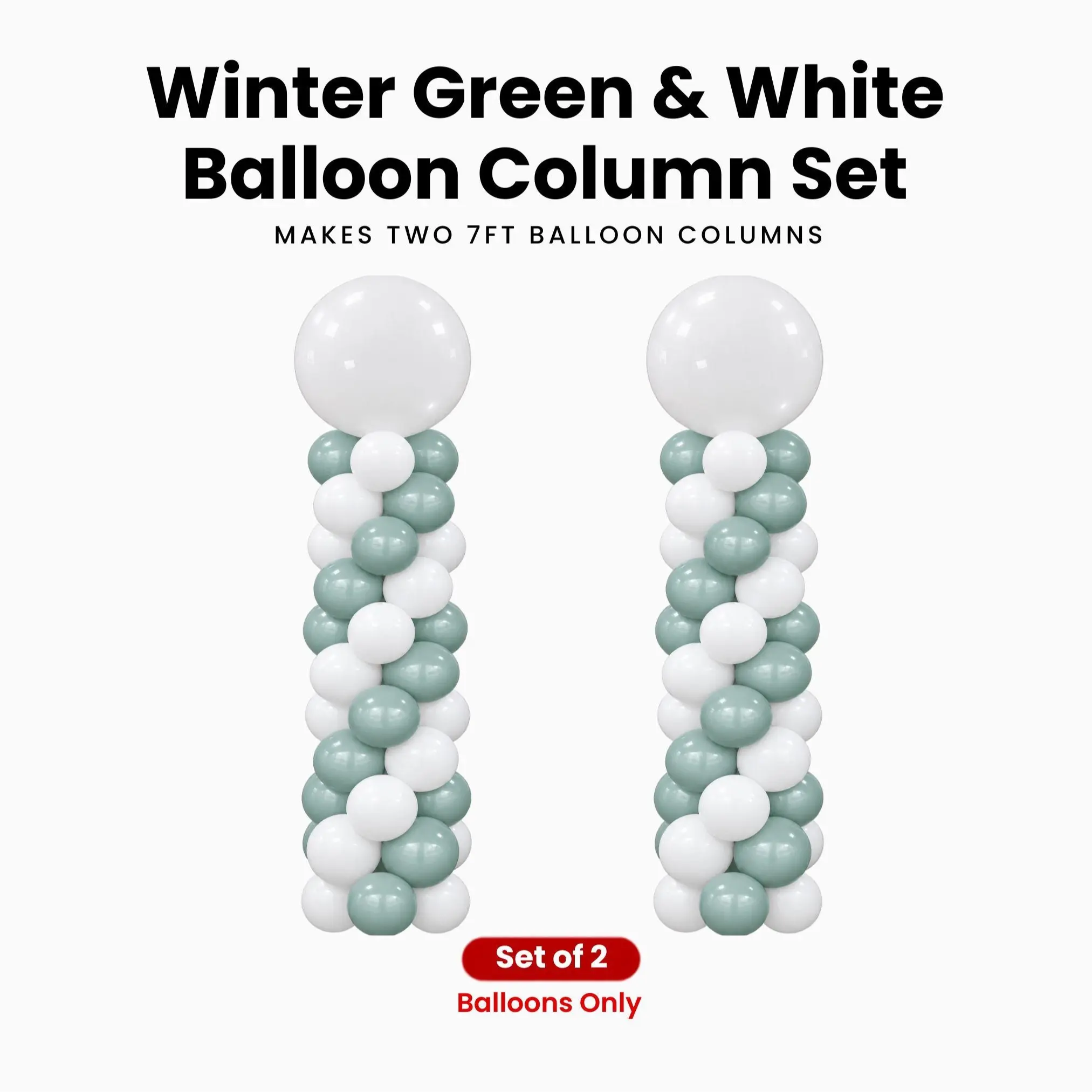 Winter Green & White Balloon Column Set of 2 | Makes 2 x 7 ft Columns | Balloons Only
