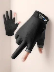 Men's fingerless gloves, ice silk thin breathable cycling gloves, half-finger anti-abrasion driving gloves, fingerless fishing gloves