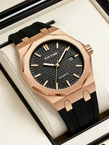 Men's Quartz Analog Watch Silicone Strap, Sporty Casual Large Dial, Fashion Waterproof Quartz Watch, 1pc Men's Wristwatch, Trendy Watch, Durable Watch, Fashionable Wristwatch