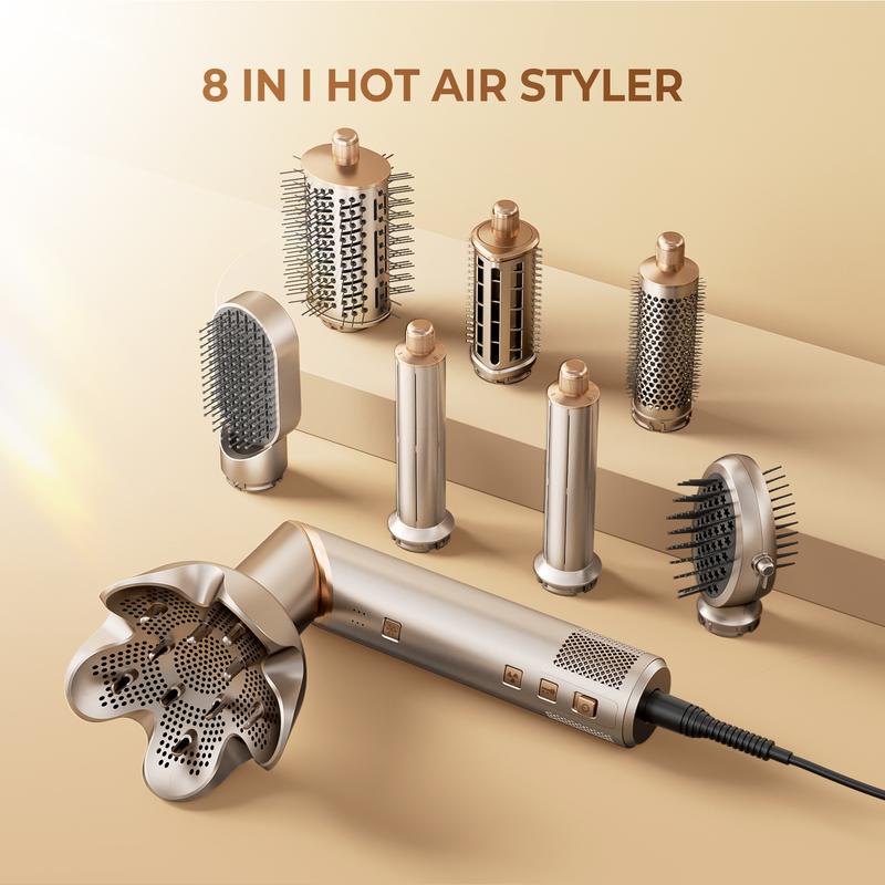 UKLISS FusionAir DIY HairStyler Champagne Gold 90-Day Free Trial & Refund 2 Year Warranty 110000RPM HairCurler + HairStraightener + HairDryer + HotAirBrush + LowTemperatureHairCare + NegativeIons + BlowoutBoost + HairDiffuser + Fluffier
