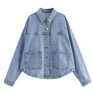 Women Jean Jackets Oversized Long Sleeve Coat Fashion Clothes Trendy Button Up Denim Shirt Jacket  with Pockets