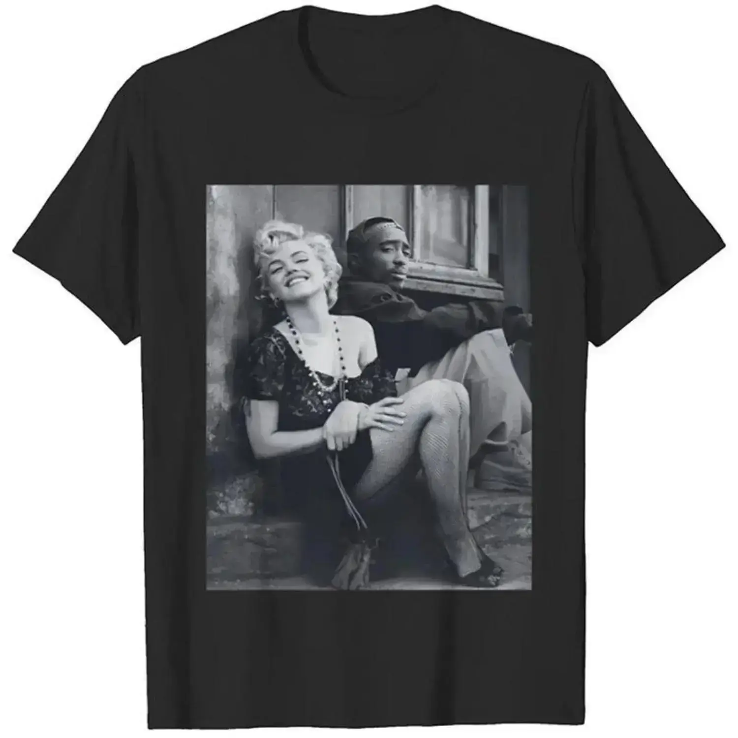 Marilyn Monroe And 2Pac Cotton Unisex T Shirt Streetwear Top Black Casual Menswearwwzz