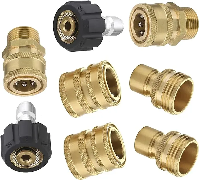 M MINGLE 8-Pack Pressure Washer Adapter Couplers Set - Quick Disconnect Pump Kit with Swivel Type M22 Male, 3/8 in Connect, 3/4 in Female, 1/2’’ Plug Connectors, 14mm Inner Diameter, Garden Hose Compatible Hose Connection Father’s Day Gift