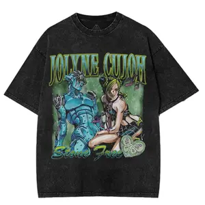 Jolyne Cujoh Stone Ocean Jojo Shirt Japanese Anime Double-Sided Print Washed JoJo Heavyweight Gift for Fans shirts men graphic tee Gamis Cotton Top t shirts for men