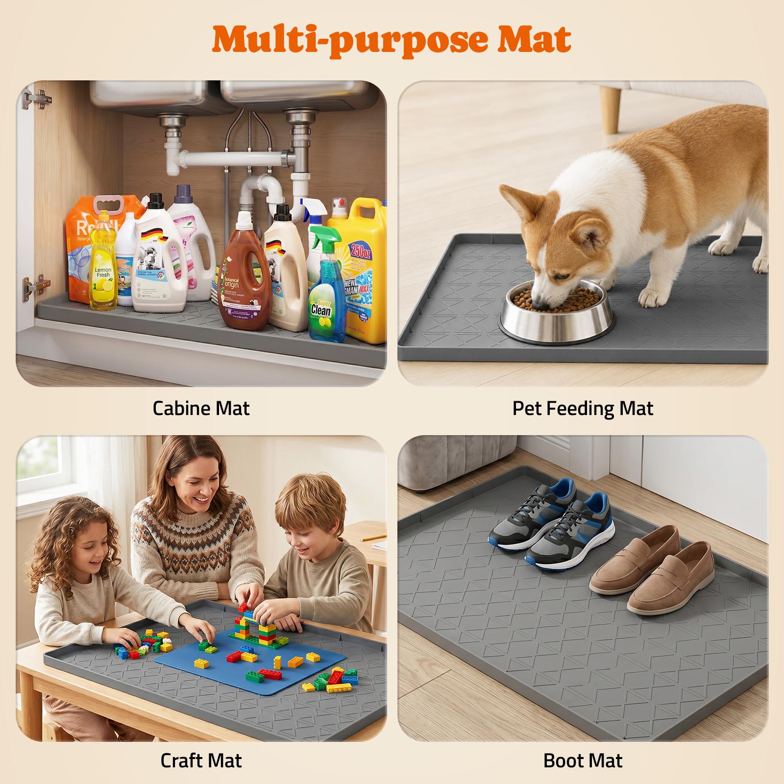 Pawtners Silicone Under Sink Mat Waterproof 34" x 22"(2 Pack) for Kitchen Bathroom Cabinets Tray,Shelf Coasters Organization Liner Tableware, Kitchen Sink Mat, Shelf Liner and Cabinet Protector, Waterproof Bathroom Tray, Home Organizer