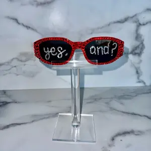 Yes And? Red Crystal Bling Rhinestone Sunglasses Full Rim Oversized Rectangle