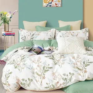 Reversible Botanical Cotton Comforter Set - 3-Piece Queen Bedding in Green & Neutral Tones