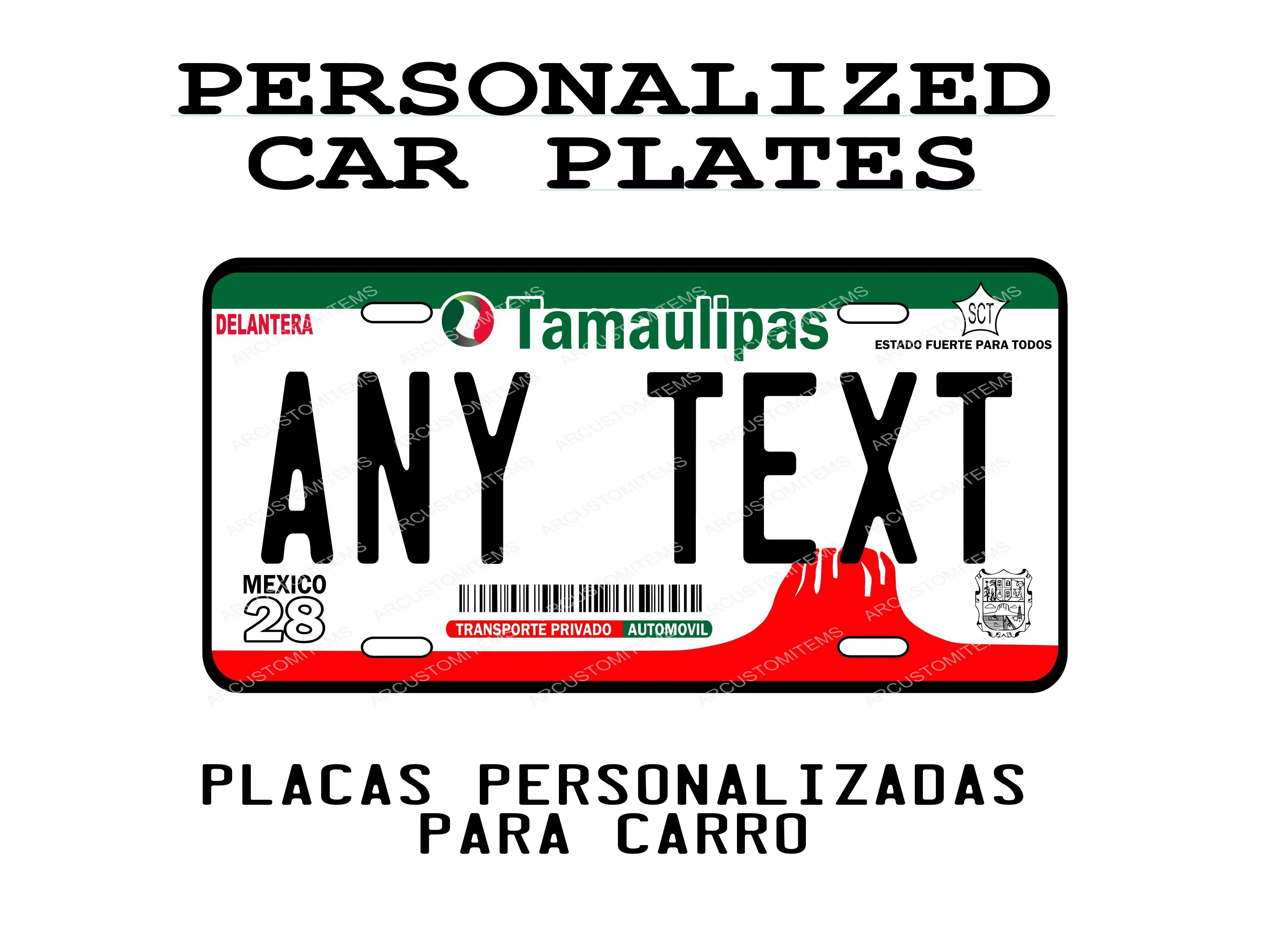 Personalized Tamaulipas Car Plate - Decorative Aluminum Plate with Custom Text