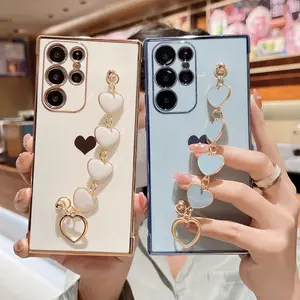 Side Electroplated Solid Heart Bracelet Phone Case for Galaxy S26 Plus/ultra/edge S21/s22/s23/s24/s25/s25 Fe/s20 Fe/s21 Fe/s23 Fe/s24 Fe/s26 Pro
