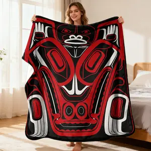 Bold Red Black White Geometric Throw Blanket Soft Flannel All-Season Couch Office Travel & Outdoor Blanket Lightweight Warmth for Living Room Sofa Camping Picnics Modern Home Deco