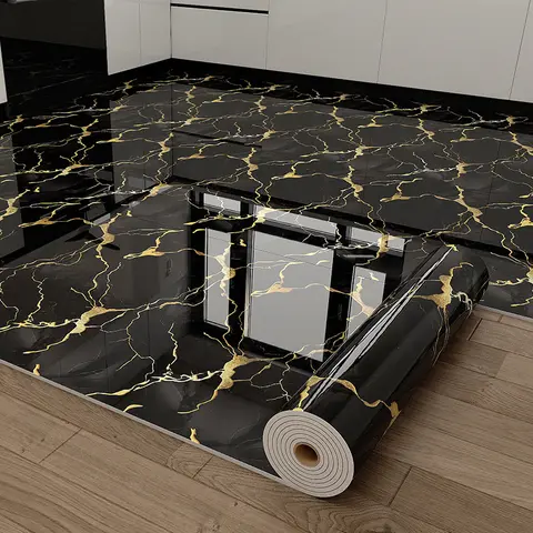 23in×118in Marble Pattern Wallpaper Roll, Waterproof Floor & Wall Sticker, Thickened Self-Adhesive, Easy Clean & Install, DIY Decor for Kitchen, Bedroom, Living Room, Bathroom — Vinyl Flooring