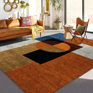 Modern Geometric Colorblock Rug, Velvet Soft Comfort, Decorative Area Rug, Home Decor Carpet, Living Room Large Mat, Sofa Pad, Bedroom Bedside Blanket