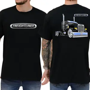 Freightliner Two-Sided Black T-Shirt, Cool Semi-Truck Design for Truck Enthusiasts, Comfortable Cotton Tee for Men, Perfect for Casual Wear and Truck Fans
