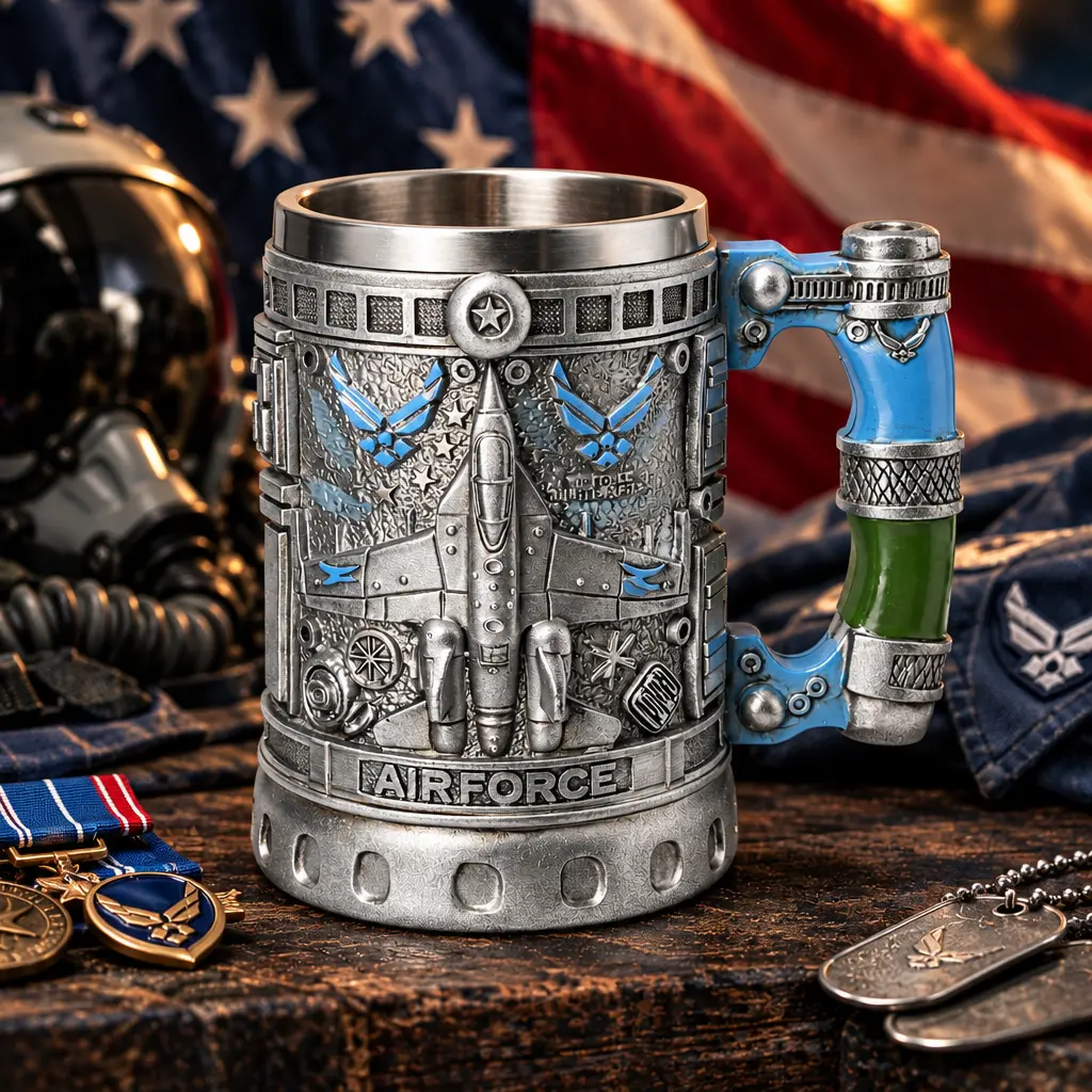 Air Force Mug for Men, 3D Carved Military Coffee Cup with Stainless Steel Liner, Air Force Gifts for Men, Veteran Gift, Military Gifts for Men